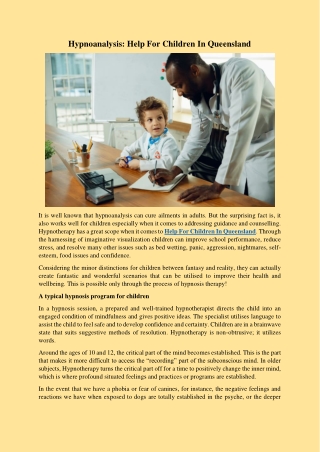 Hypnoanalysis Help For Children In Queensland