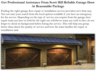 Get Professional Assistance From Scott Hill Reliable Garage Door At Reasonable P