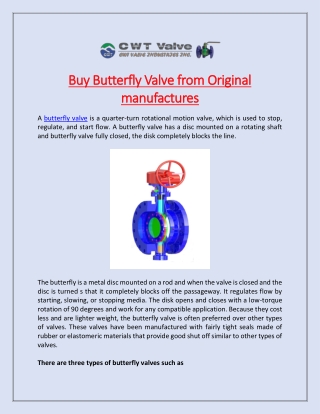 Buy Butterfly Valve from Original manufactures