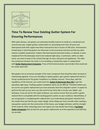 Time To Renew Your Existing Gutter System For Ensuring Performances