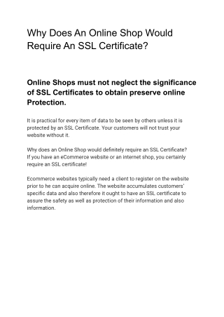 Why Does Online Store Require SSL Certificate