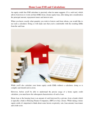 Home Loan EMI and Calculations