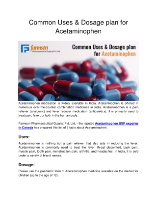 Common Uses & Dosage plan for Acetaminophen