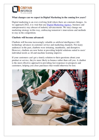 What changes can we expect in Digital Marketing in the coming few years