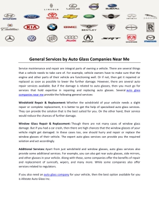 General Services by Auto Glass Companies Near Me