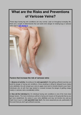 What are the Risks and Preventions of Varicose Veins?