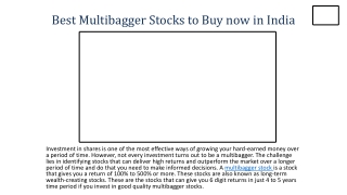 Best Multibagger Stocks to Buy now in India