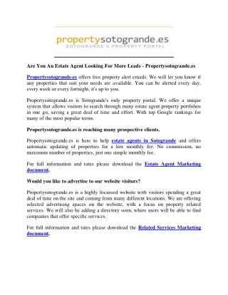 Are You An Estate Agent Looking For More Leads - Propertysotogrande.es