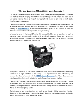 Why You Need Sony FS7 And 2000 Honda Generators