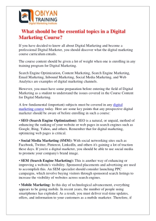 What should be the most essential topics in a Digital Marketing Course