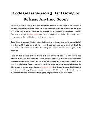 Code Geass Season 3: Is it Going to Release Anytime Soon?