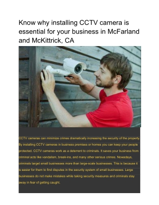 Know why installing CCTV camera is essential for your business in McFarland and McKittrick, CA