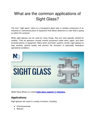 What are the common applications of Sight Glass