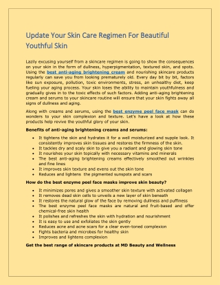 Update Your Skin Care Regimen For Beautiful Youthful Skin