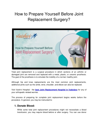 Vaishvi Hospital - How to Prepare Yourself Before Joint Replacement Surgery_