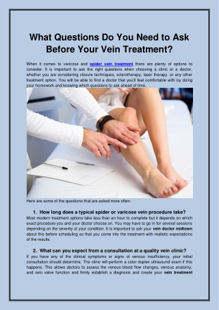 What Questions Do You Need to Ask Before Your Vein Treatment