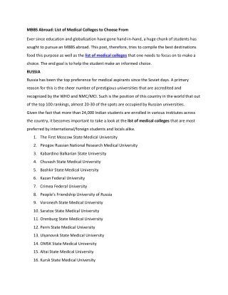 MBBS Abroad List of Medical Colleges to Choose From PDF
