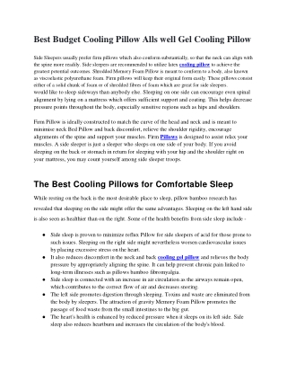 Best Budget bamboo cooling Pillow or cooling gel pillow