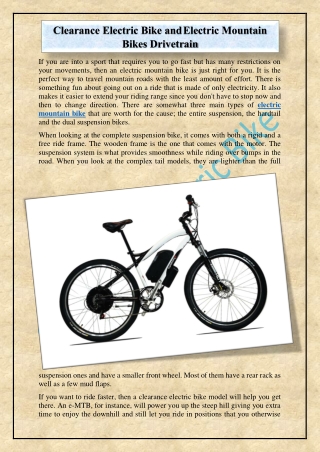 Clearance Electric Bike and Electric Mountain Bikes Drivetrain