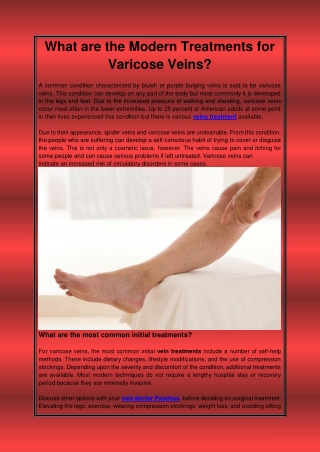 What are the Modern Treatments for Varicose Veins