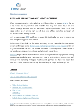 Optimising Video Content To Increase Affiliate Sales