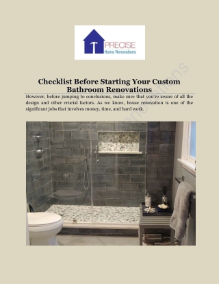 Checklist Before Starting Your Custom Bathroom Renovations