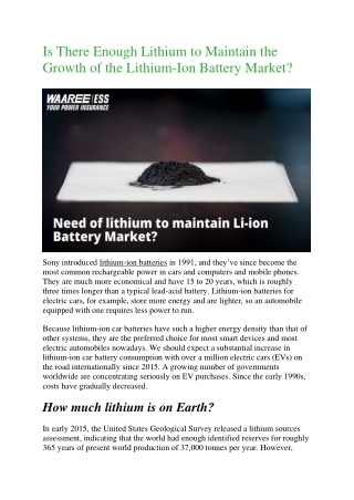 Is There Enough Lithium to Maintain the Growth of the Lithium-Ion Battery Market