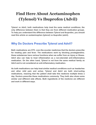 Find Here About Acetaminophen (Tylenol) Vs Ibuprofen (Advil)