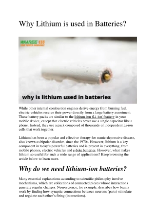 Why Lithium is used in Batteries