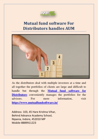 Mutual fund software For Distributors handles AUM