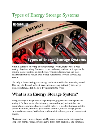 Types of Energy Storage Systems
