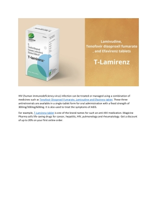 Tenofovir Disoproxil Fumarate, Lamivudine and Efavirenz tablet