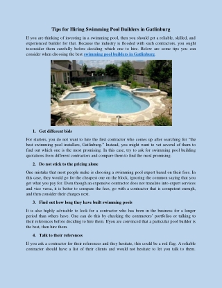 Tips for Hiring Swimming Pool Builders in Gatlinburg