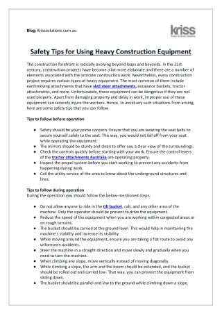Safety Tips for Using Heavy Construction Equipment