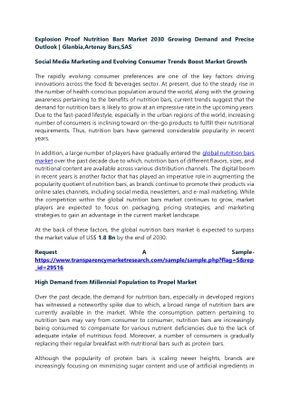 Explosion Proof Nutrition Bars Market 2030 Growing Demand and Precise Outlook |