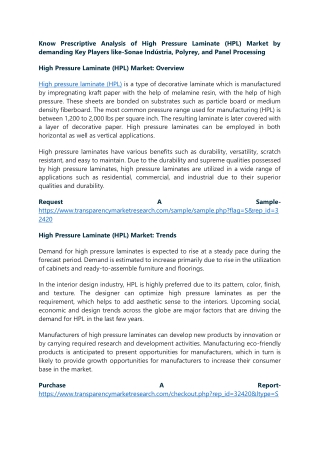 Know Prescriptive Analysis of High Pressure Laminate (HPL) Market by demanding K