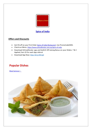 15% Off - Spice of India Restaurant Menu in Kedron QLD