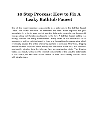 10 Step Process: How to Fix A Leaky Bathtub Faucet