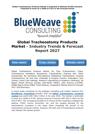 Global Tracheostomy Products Market - Industry Trends & Forecast Report 2027