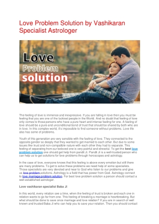 Love Problem Solution by Vashikaran Specialist Astrologer