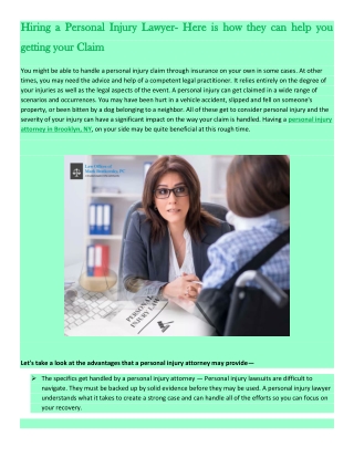 Hiring a Personal Injury Lawyer- Here is how they can help you getting your Claim