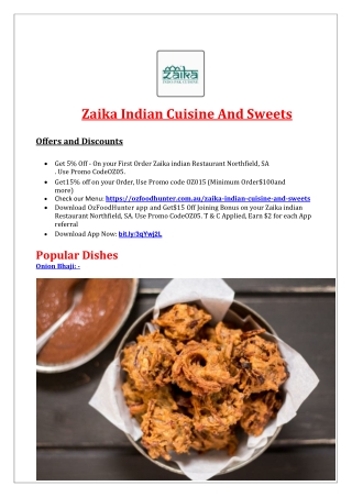 5% Off – Zaika indian Restaurant menu - Takeaway Northfield, SA