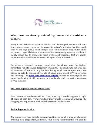 What are services provided by home care assistance calgary