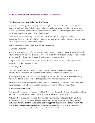 The 10 Most Influential Business Leaders In Srilanka 2019.