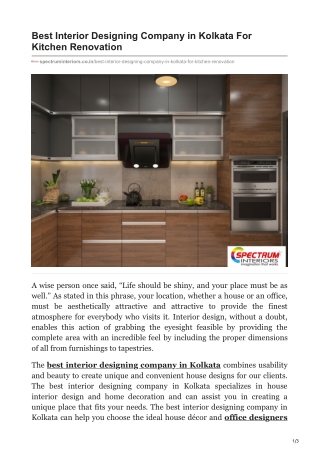 Best Interior Designing Company in Kolkata For Kitchen Renovation