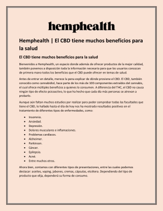 Hemphealth | El CBD tiene muchos beneficios para la salud