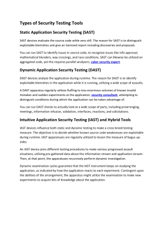 Types of Security Testing Tools