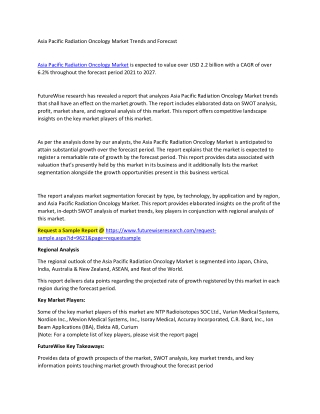 Asia Pacific Radiation Oncology Market Trends and Forecast