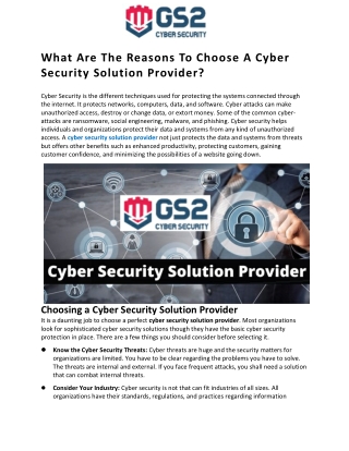 What Are The Reasons To Choose A Cyber Security Solution Provider