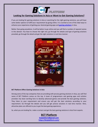 Looking for Gaming Solutions in Asia or Want to Get Gaming Solutions